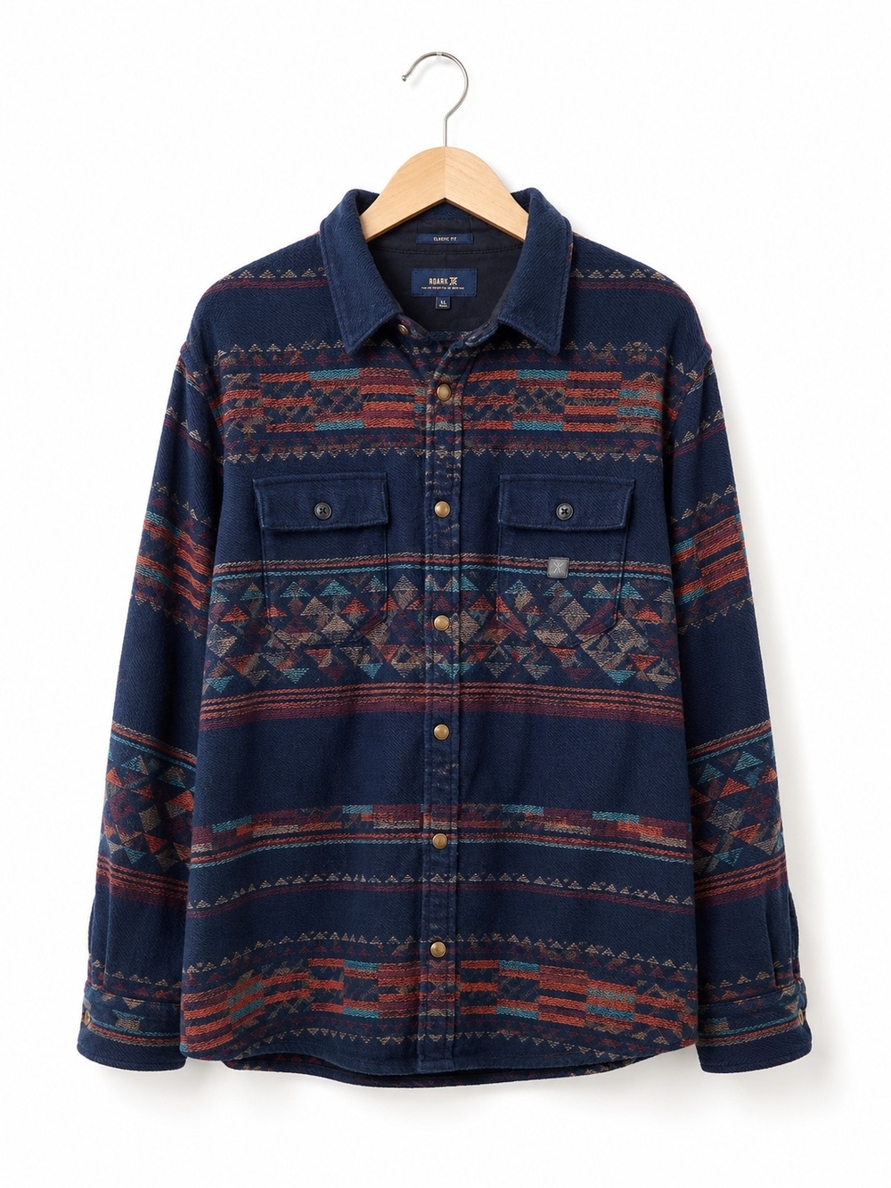 Navy Aztec Print Button-Up Shacket - Picture 3 of 6